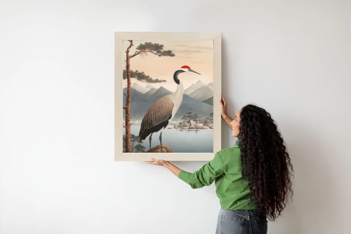 Plakat Ilustracja Z Żurawiem I Sosną