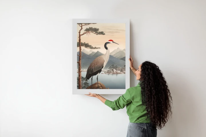 Plakat Ilustracja Z Żurawiem I Sosną