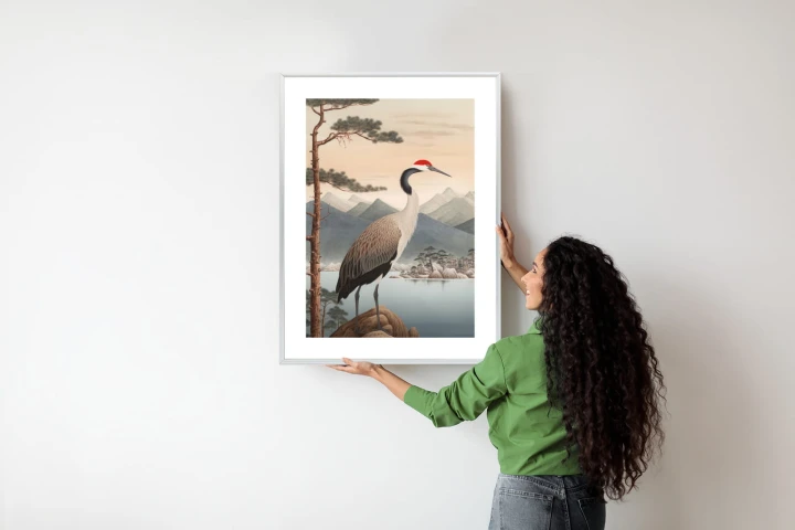 Plakat Ilustracja Z Żurawiem I Sosną