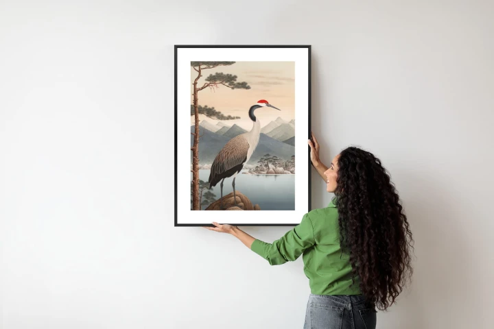 Plakat Ilustracja Z Żurawiem I Sosną