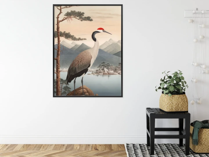 Plakat Ilustracja Z Żurawiem I Sosną