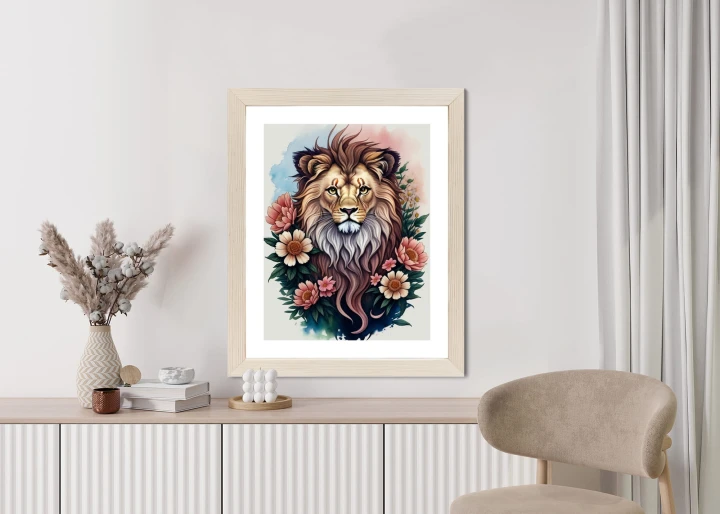 Plakat Kwiaty I Lew Z Grzywą