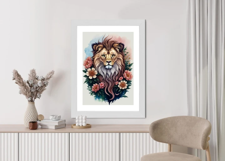 Plakat Kwiaty I Lew Z Grzywą