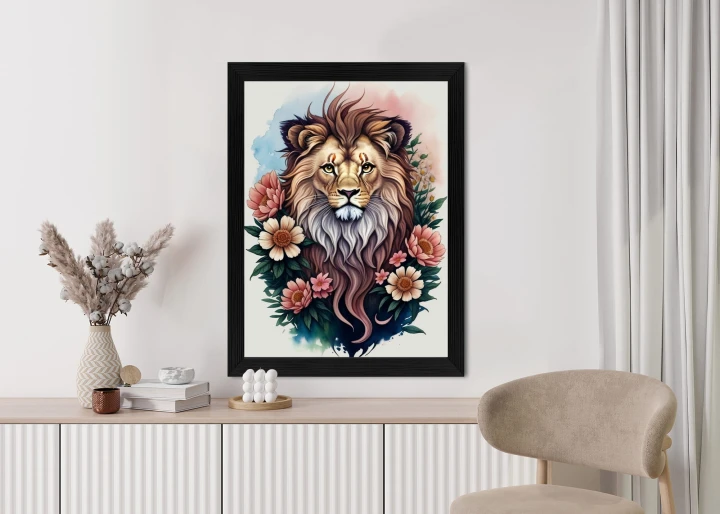 Plakat Kwiaty I Lew Z Grzywą