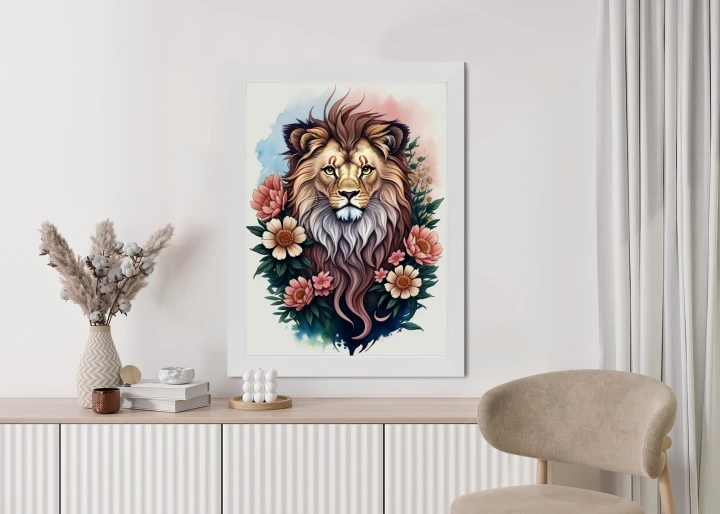 Plakat Kwiaty I Lew Z Grzywą