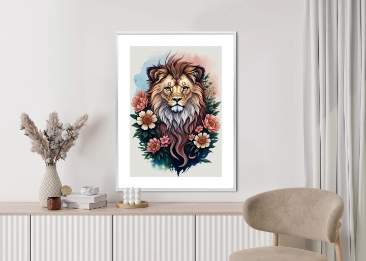 Plakat Kwiaty I Lew Z Grzywą
