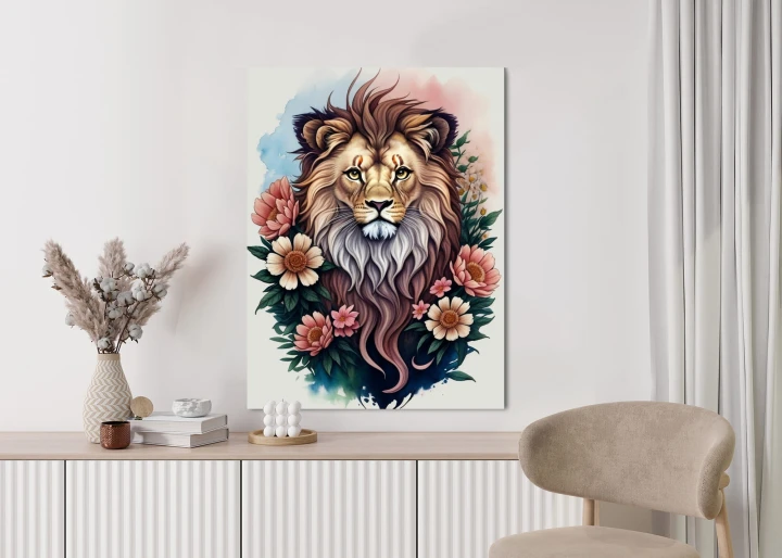 Plakat Kwiaty I Lew Z Grzywą