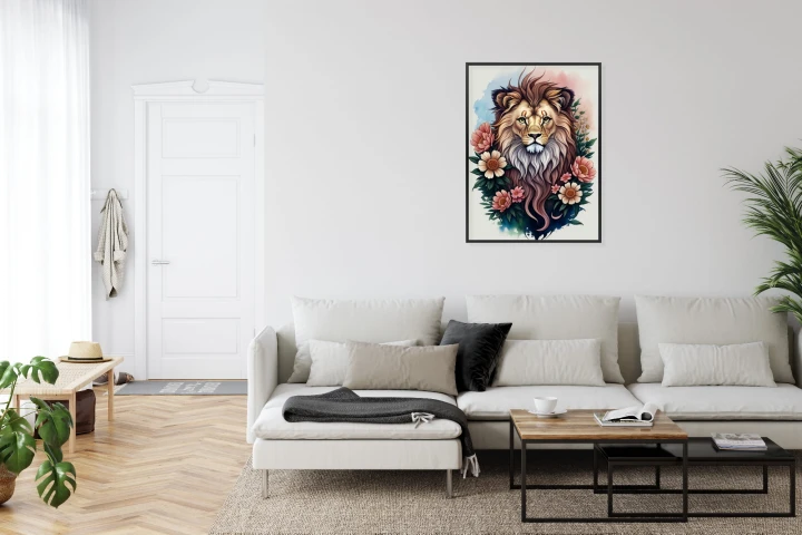 Plakat Kwiaty I Lew Z Grzywą