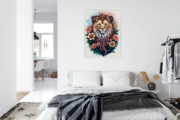 Plakat Kwiaty I Lew Z Grzywą
