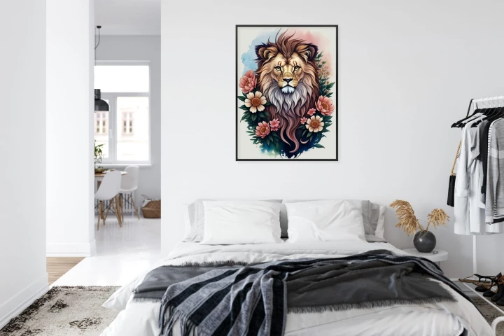 Plakat Kwiaty I Lew Z Grzywą