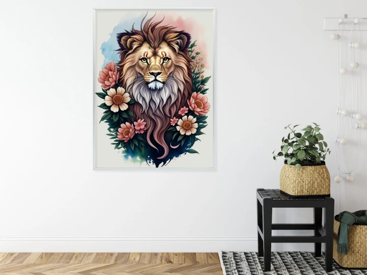 Plakat Kwiaty I Lew Z Grzywą