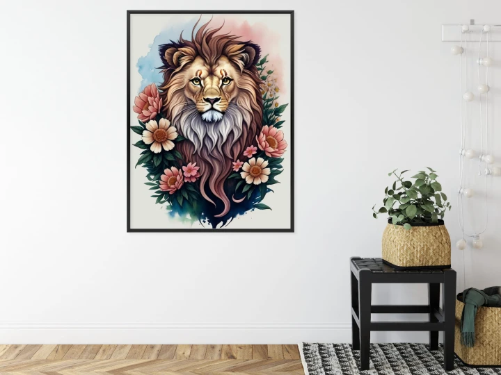 Plakat Kwiaty I Lew Z Grzywą
