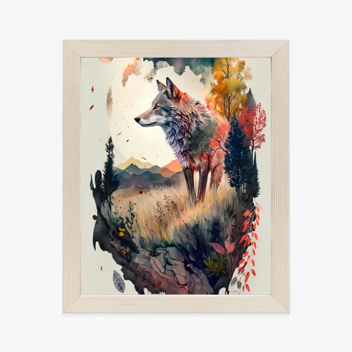 Plakat Kolorowy Wilk W Naturalnym Krajobrazie