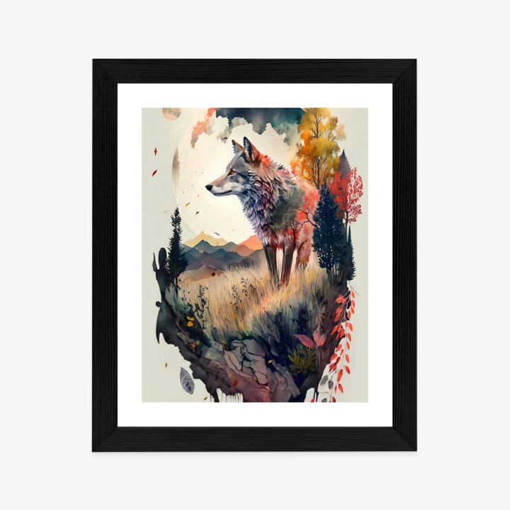 Plakat Kolorowy Wilk W Naturalnym Krajobrazie
