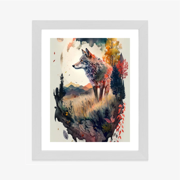 Plakat Kolorowy Wilk W Naturalnym Krajobrazie