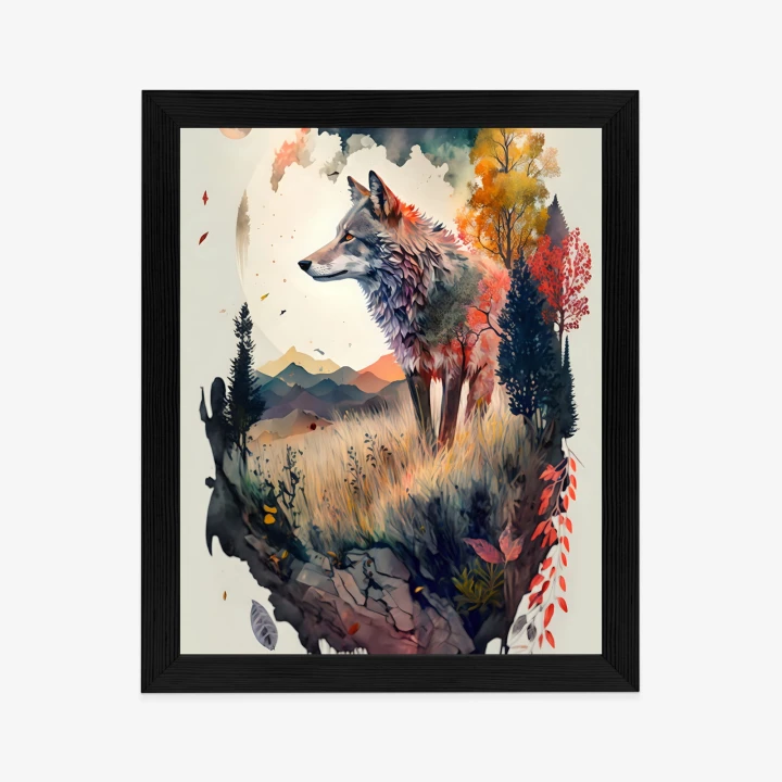 Plakat Kolorowy Wilk W Naturalnym Krajobrazie