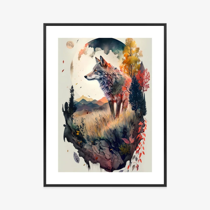 Plakat Kolorowy Wilk W Naturalnym Krajobrazie