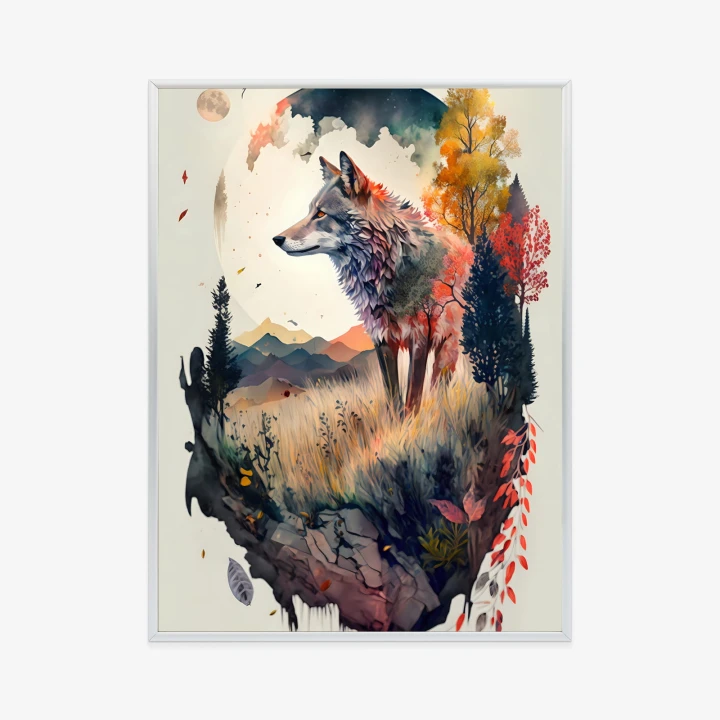 Plakat Kolorowy Wilk W Naturalnym Krajobrazie