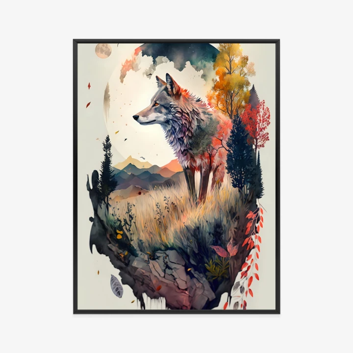 Plakat Kolorowy Wilk W Naturalnym Krajobrazie