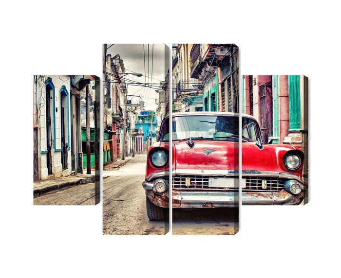 Obraz Wieloczęściowy Czerwony Samochód Chevroleta W Stylu Retro