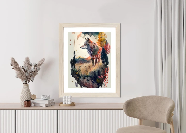 Plakat Kolorowy Wilk W Naturalnym Krajobrazie