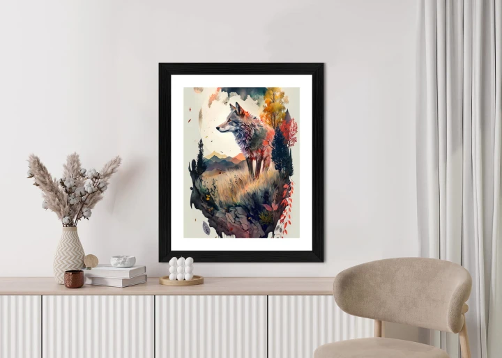 Plakat Kolorowy Wilk W Naturalnym Krajobrazie