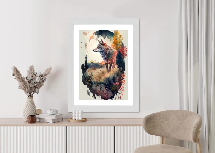 Plakat Kolorowy Wilk W Naturalnym Krajobrazie