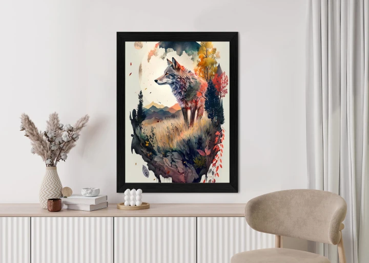 Plakat Kolorowy Wilk W Naturalnym Krajobrazie