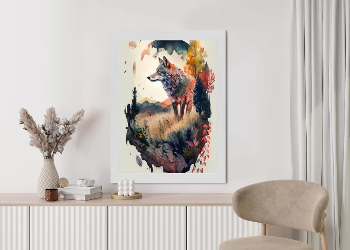 Plakat Kolorowy Wilk W Naturalnym Krajobrazie