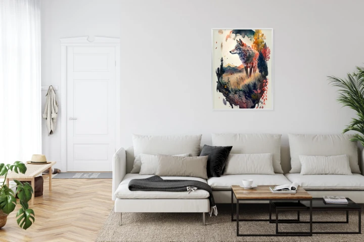Plakat Kolorowy Wilk W Naturalnym Krajobrazie
