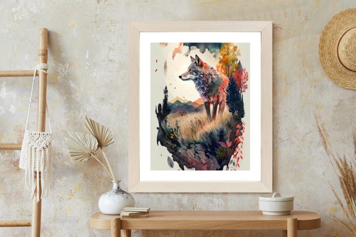 Plakat Kolorowy Wilk W Naturalnym Krajobrazie