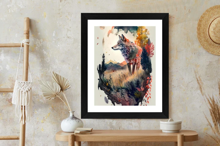 Plakat Kolorowy Wilk W Naturalnym Krajobrazie