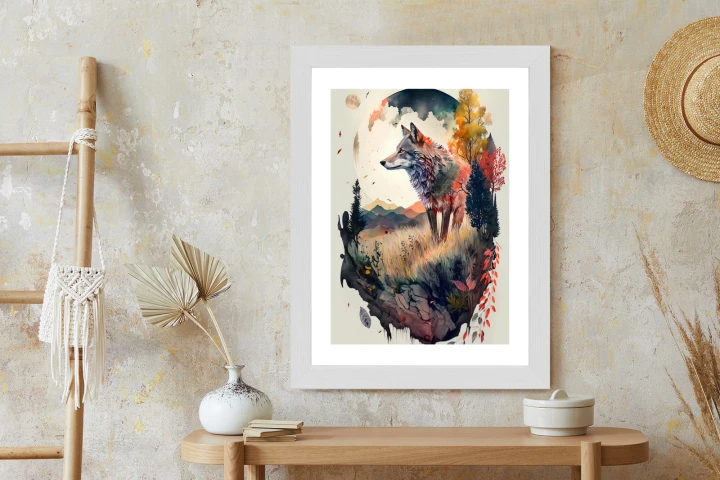 Plakat Kolorowy Wilk W Naturalnym Krajobrazie