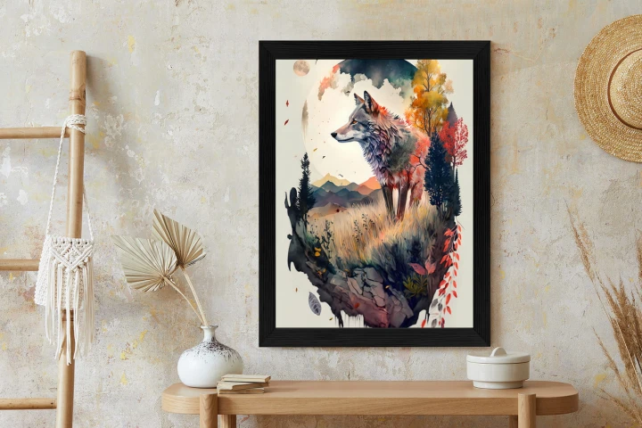 Plakat Kolorowy Wilk W Naturalnym Krajobrazie