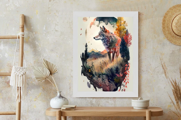 Plakat Kolorowy Wilk W Naturalnym Krajobrazie