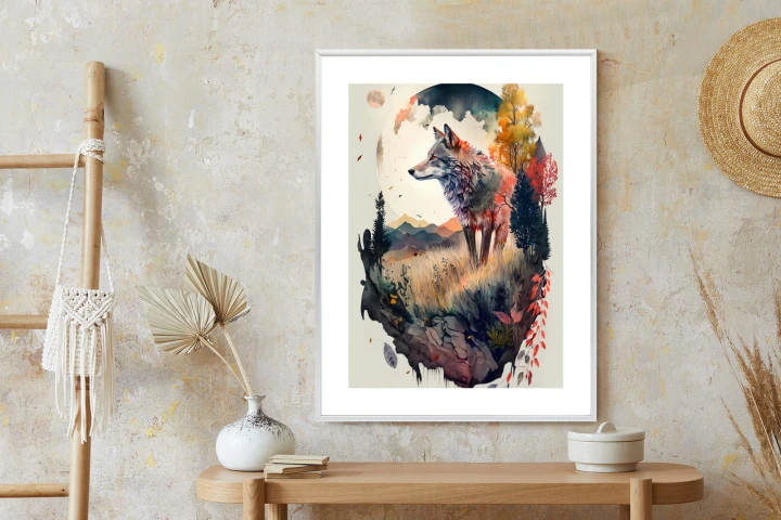 Plakat Kolorowy Wilk W Naturalnym Krajobrazie