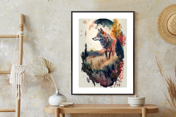Plakat Kolorowy Wilk W Naturalnym Krajobrazie