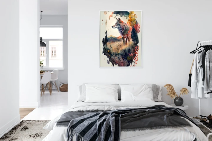 Plakat Kolorowy Wilk W Naturalnym Krajobrazie