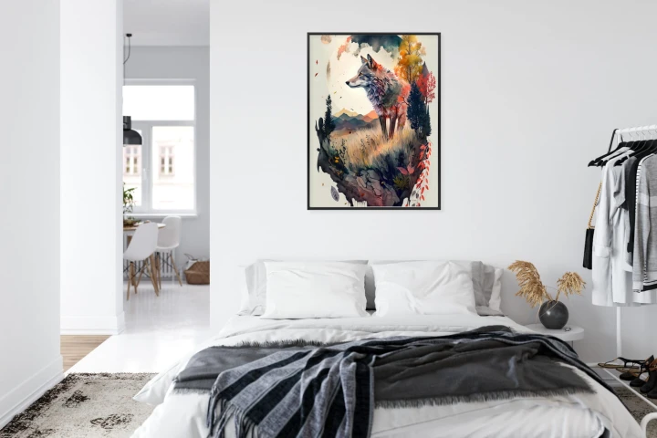 Plakat Kolorowy Wilk W Naturalnym Krajobrazie