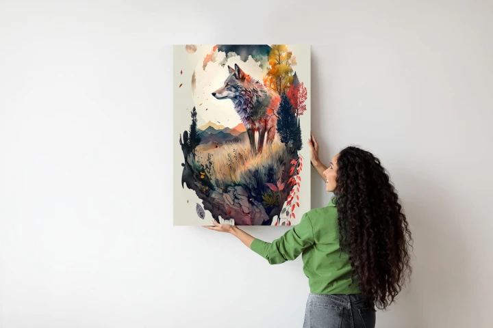 Plakat Kolorowy Wilk W Naturalnym Krajobrazie