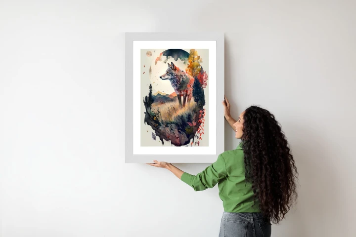 Plakat Kolorowy Wilk W Naturalnym Krajobrazie
