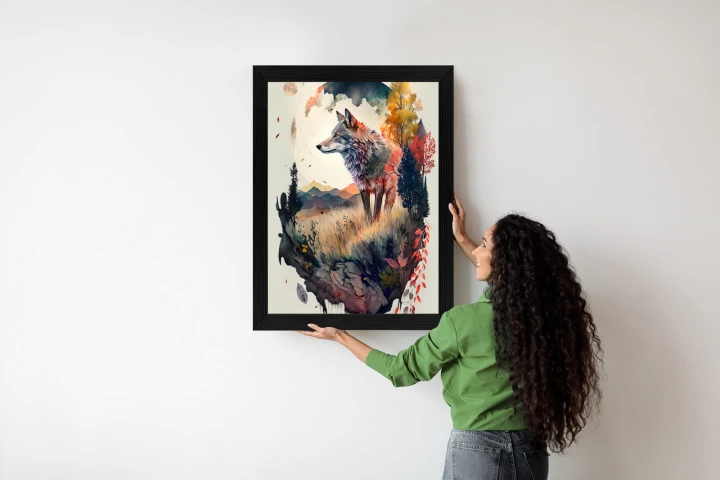 Plakat Kolorowy Wilk W Naturalnym Krajobrazie