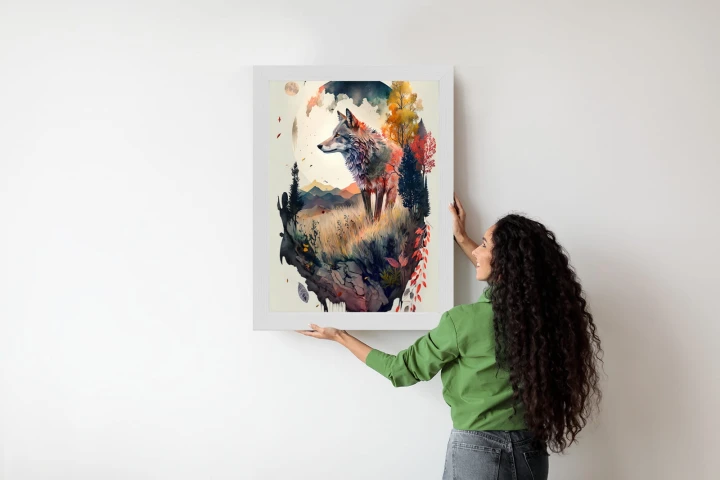 Plakat Kolorowy Wilk W Naturalnym Krajobrazie