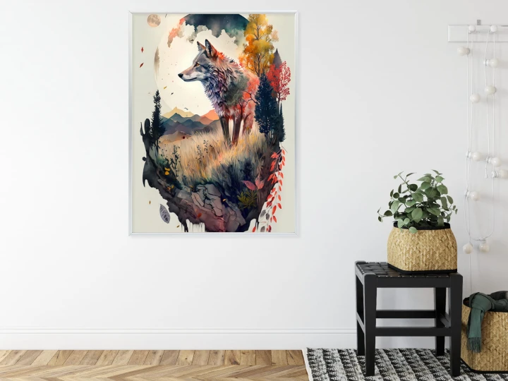 Plakat Kolorowy Wilk W Naturalnym Krajobrazie