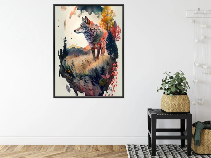 Plakat Kolorowy Wilk W Naturalnym Krajobrazie