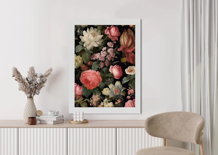 Plakat Kolorowe Kwiaty Na Czarnym Tle