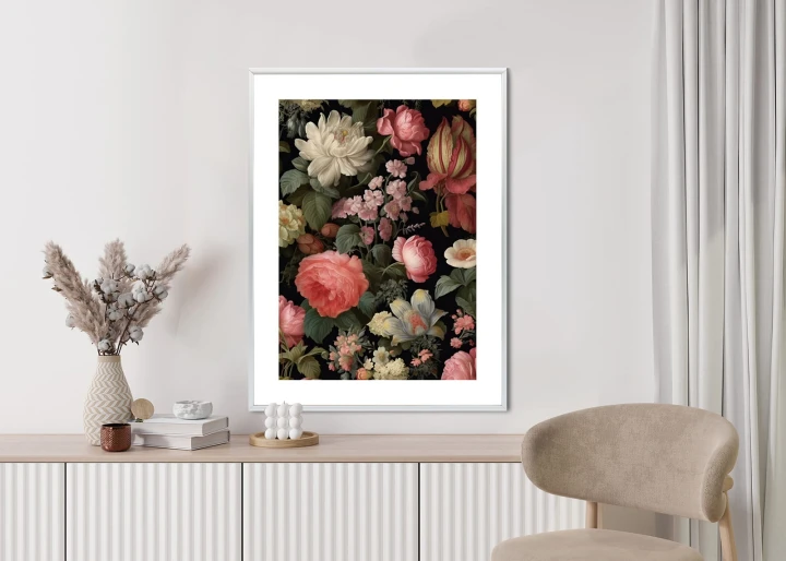 Plakat Kolorowe Kwiaty Na Czarnym Tle