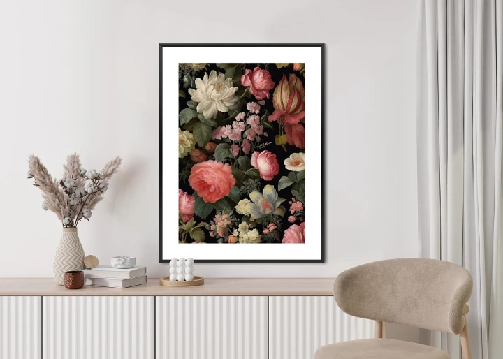 Plakat Kolorowe Kwiaty Na Czarnym Tle