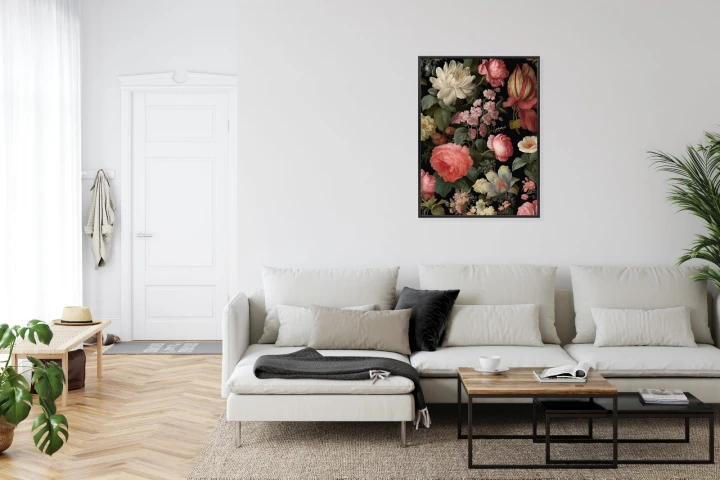 Plakat Kolorowe Kwiaty Na Czarnym Tle