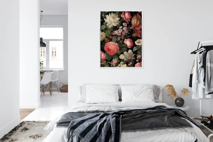Plakat Kolorowe Kwiaty Na Czarnym Tle